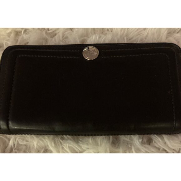 Vintage Coach Black Leather Zip Wallet Script Logo Snap Classic Chic Card Slots - Picture 13 of 16